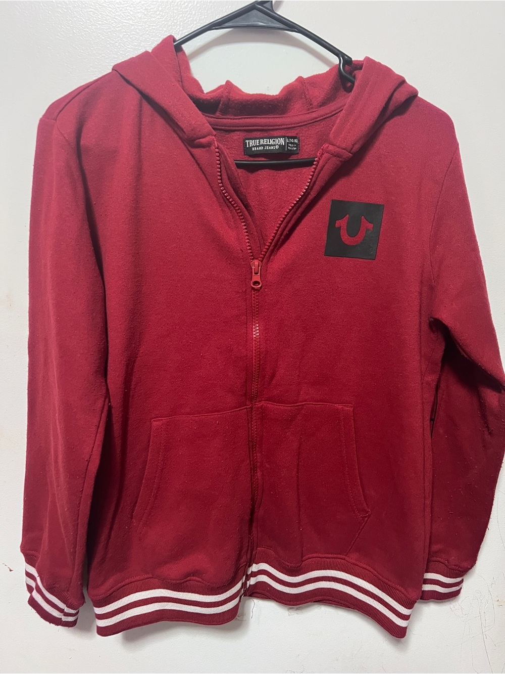 True Religion Kids Red Zip-Up Hoodie with Logo Patch
